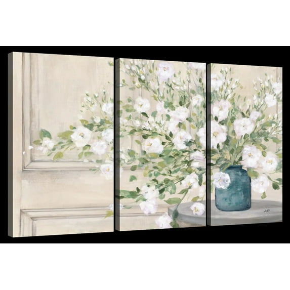 Elephant Stock White Bouquet Wall Art - Horizontal Multi Panel Canvas - Living Room Wall Decor - Floral And Botanical Multi Panel - Pink And Beige Decor By Julia Purinton - 23" x 14"