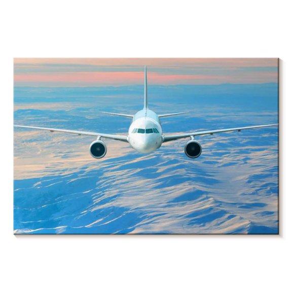 Elephant Stock White Commercial Airplane Wall Art - Horizontal Canvas Wall Art - Living Room Wall Decor - Transportation Canvas - Blue And Orange Decor - 12" x 8"