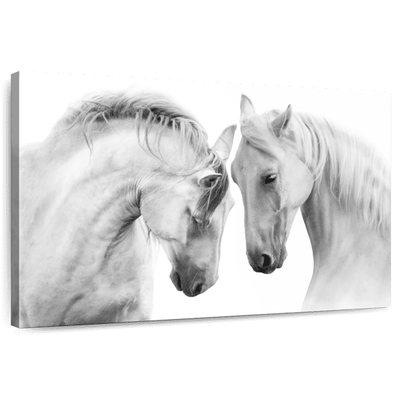 Elephant Stock White Horse Couple Wall Art - Horizontal Canvas Wall Art - Living Room Wall Decor - Animal Canvas - White And Gray Decor - 12" x 8"