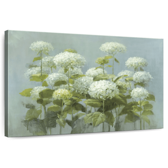 Elephant Stock White Hydrangea Garden Wall Art - Horizontal Canvas Wall Art - Living Room Wall Decor - Floral And Botanical Canvas - Gray And Blue Decor By Danhui Nai - 45" x 30"