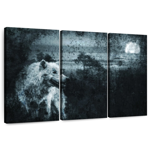 Elephant Stock White Lone Wolf Wall Art - Horizontal Multi Panel Canvas - Living Room Wall Decor - Animal Multi Panel - Brown And Black Decor - 74" x 48"