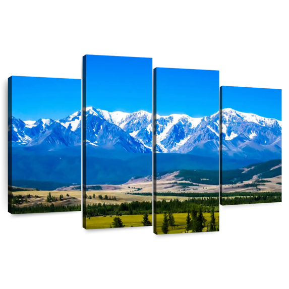 Elephant Stock White Mountains Wall Art - Horizontal Multi Panel Canvas - Living Room Wall Decor - Nature Multi Panel - Blue And Green Decor - 43" x 27"