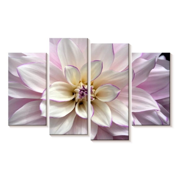 Elephant Stock White And Purple Dahlia Wall Art - Horizontal Multi Panel Canvas - Living Room Wall Decor - Floral And Botanical Multi Panel - Purple And Beige Decor - 30" x 18"