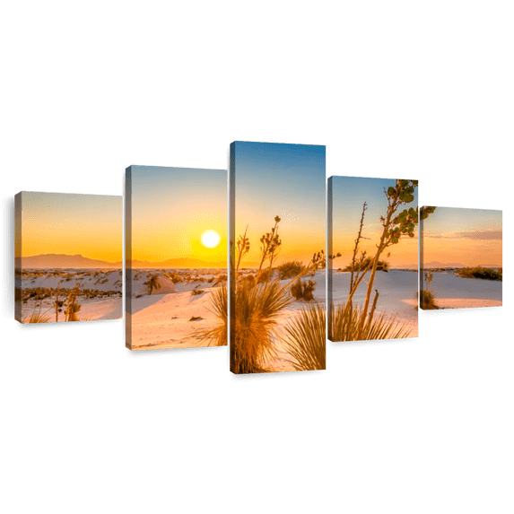 Elephant Stock White Sands Sunset Wall Art - Horizontal Multi Panel Canvas - Living Room Wall Decor - Nature Multi Panel - Orange And Yellow Decor By Melanie Viola - 80" x 36"