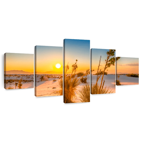 Elephant Stock White Sands Sunset Wall Art - Horizontal Multi Panel Canvas - Living Room Wall Decor - Nature Multi Panel - Orange And Yellow Decor By Melanie Viola - 55" x 24"