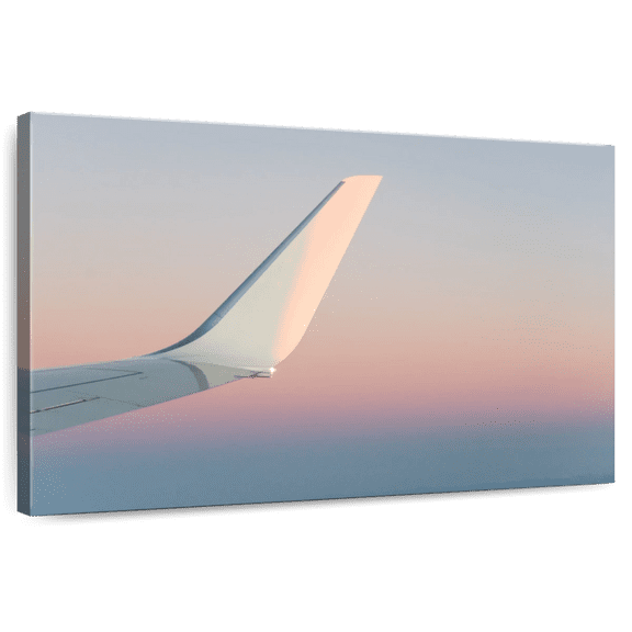 Elephant Stock White Wing Airplane Wall Art - Horizontal Canvas Wall Art - Living Room Wall Decor - Transportation Canvas - Blue And White Decor - 12" x 8"