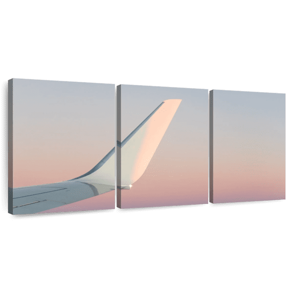 Elephant Stock White Wing Airplane Wall Art - Horizontal Multi Panel Canvas - Living Room Wall Decor - Transportation Multi Panel - Blue And White Decor - 80" x 39"