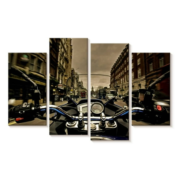 Elephant Stock Whitehall Motorcycle Wall Art - Horizontal Multi Panel Canvas - Living Room Wall Decor - Transportation Multi Panel - Black And Gray Decor - 30" x 18"
