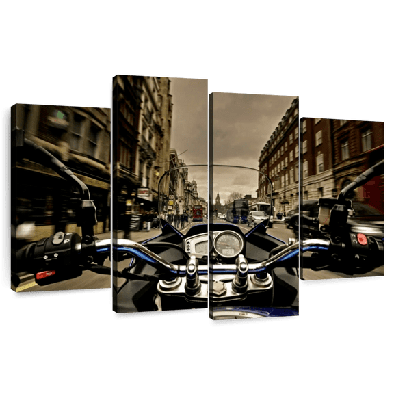 Elephant Stock Whitehall Motorcycle Wall Art - Horizontal Multi Panel Canvas - Living Room Wall Decor - Transportation Multi Panel - Black And Gray Decor - 75" x 48"