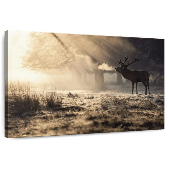 Elephant Stock Wild Deer In Snow Wall Art - Horizontal Canvas Wall Art - Living Room Wall Decor - Animal Canvas - Brown And Beige Decor - 39" x 26"