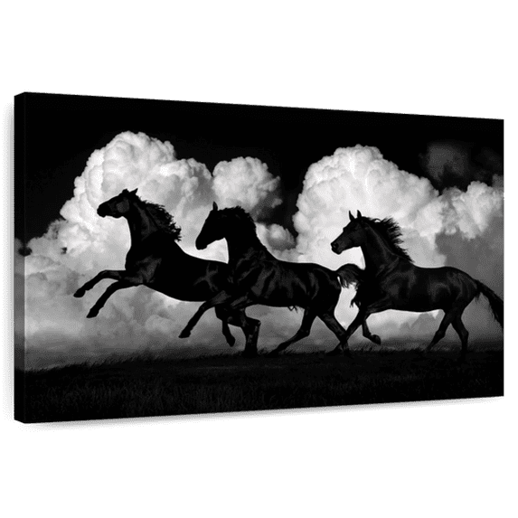 Elephant Stock Wild Horses Silhouette Wall Art - Horizontal Canvas Wall Art - Living Room Wall Decor - Photography Animal Canvas - Black And Graydecor By Samantha Carter - 36" x 24"