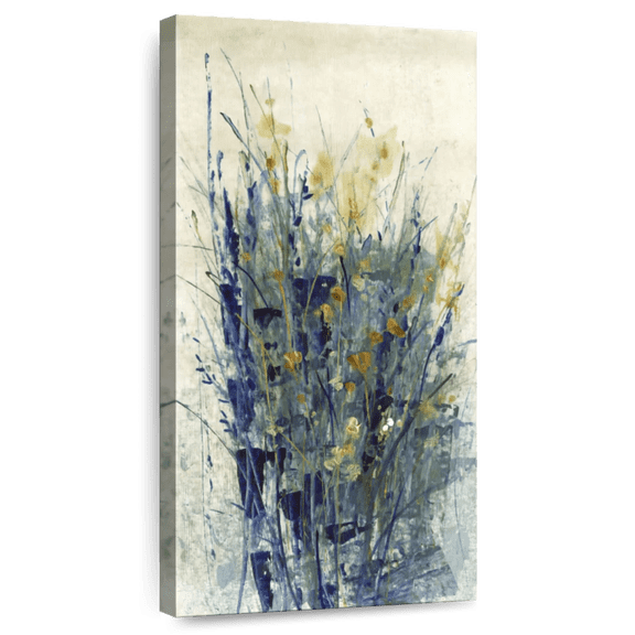 Elephant Stock Wild Indigo Floral Ii Wall Art - Vertical Canvas Wall Art - Living Room Wall Decor - Abstract Canvas - Beige And Blue Decor By Tim O'toole - 12" x 24"