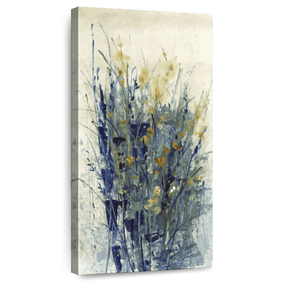 Elephant Stock Wild Indigo Floral Ii Wall Art - Vertical Canvas Wall Art - Living Room Wall Decor - Abstract Canvas - Beige And Blue Decor By Tim O'toole - 24" x 48"