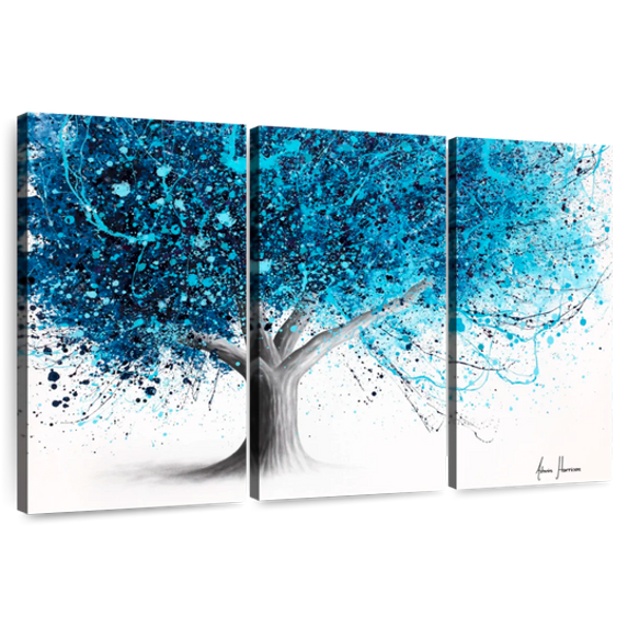 Elephant Stock Wild Ocean Tree Wall Art - Horizontal Multi Panel Canvas - Living Room Wall Decor - Floral And Botanical Multi Panel - Blue And White Decor By Ashvin Harrison - 50" x 32"