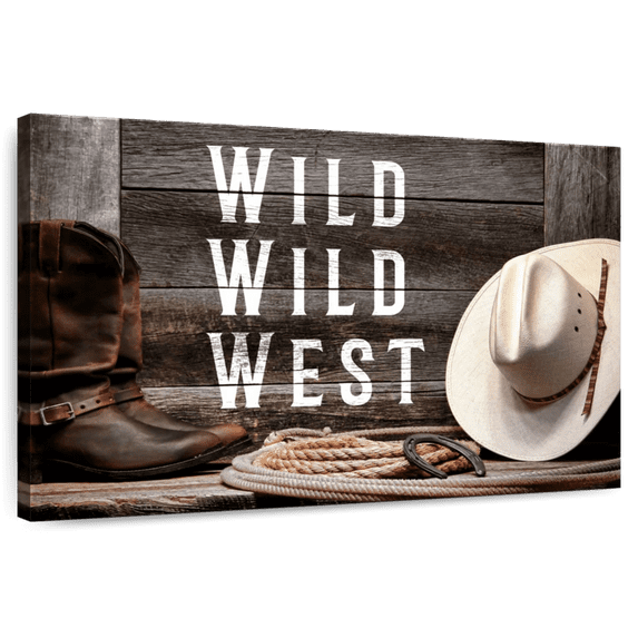 Elephant Stock Wild Wild West Wall Art - Horizontal Canvas Wall Art - Living Room Wall Decor - Our America Canvas - Brown And Gray Decor - 12" x 8"