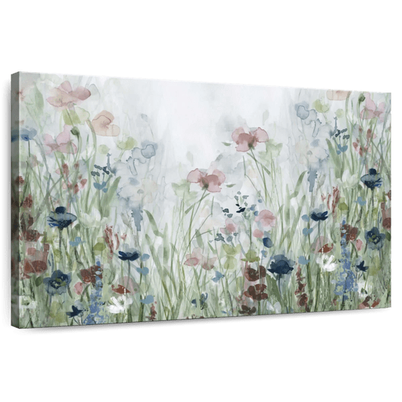Elephant Stock Wildflower Fields Wall Art - Horizontal Canvas Wall Art - Living Room Wall Decor - Nature Canvas - Gray And Green Decor By Carol Robinson - 24" x 16"