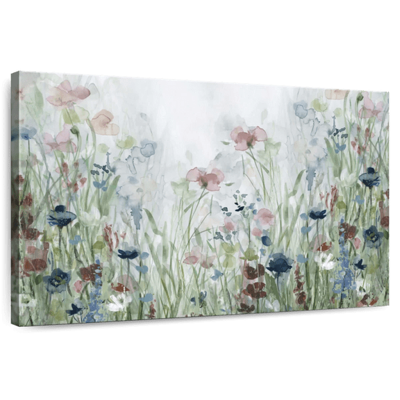 Elephant Stock Wildflower Fields Wall Art - Horizontal Canvas Wall Art - Living Room Wall Decor - Nature Canvas - Gray And Green Decor By Carol Robinson - 36" x 24"