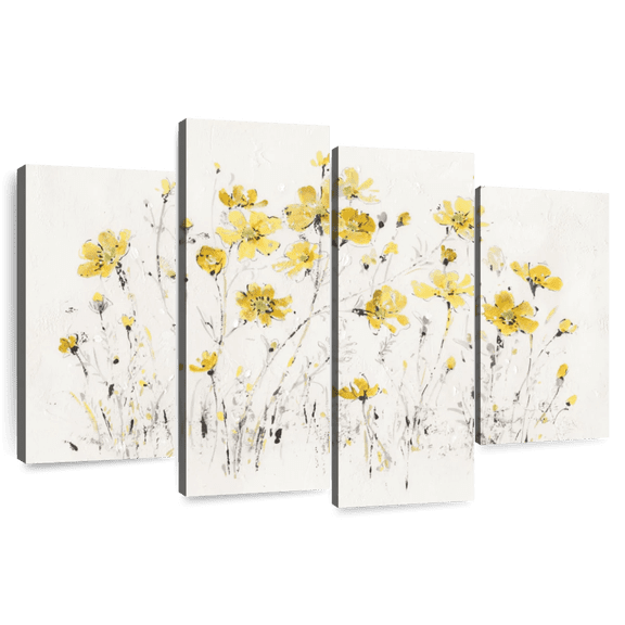 Elephant Stock Wildflowers Bright Yellow Wall Art - Horizontal Multi Panel Canvas - Living Room Wall Decor - Floral And Botanical Multi Panel - Orange And Yellow Decor By Lisa Audit - 36" x 22"