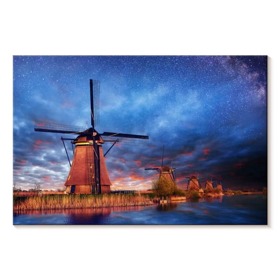 Elephant Stock Windmills Milky Way Wall Art - Horizontal Canvas Wall Art - Living Room Wall Decor - Nature Canvas - Brown And Blue Decor - 30" x 20"
