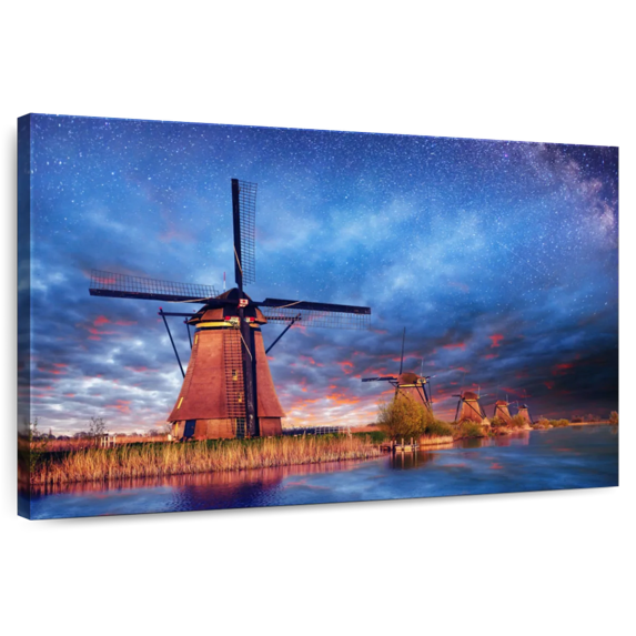 Elephant Stock Windmills Milky Way Wall Art - Horizontal Canvas Wall Art - Living Room Wall Decor - Nature Canvas - Brown And Blue Decor - 30" x 20"