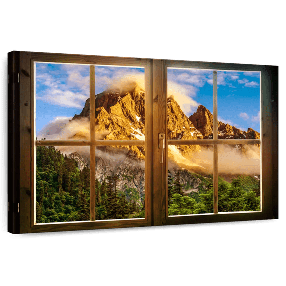 Elephant Stock Window To Golden Mountain Wall Art - Horizontal Canvas Wall Art - Living Room Wall Decor - Nature Canvas - Brown And Blue Decor - 45" x 30"