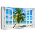 thumbnail image 1 of Elephant Stock Window To Holiday Beach Wall Art - Horizontal Canvas Wall Art - Living Room Wall Decor - Beach Canvas - Blue And White Decor - 51" x 34", 1 of 8