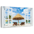thumbnail image 1 of Elephant Stock Window To Paradise Beach Wall Art - Horizontal Canvas Wall Art - Living Room Wall Decor - Beach Canvas - White And Green Decor - 39" x 26", 1 of 8