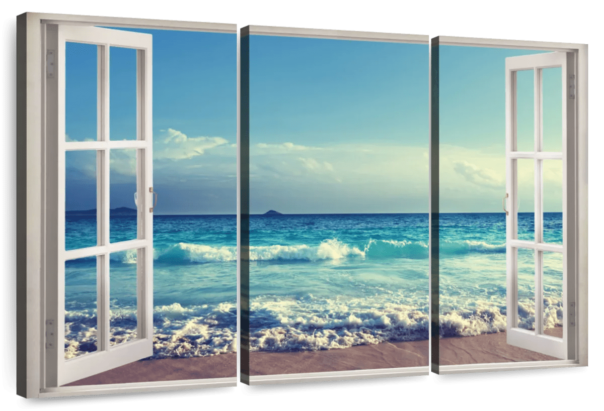 Elephant Stock Window To Sultry Beach Wall Art - Horizontal Multi Panel ...