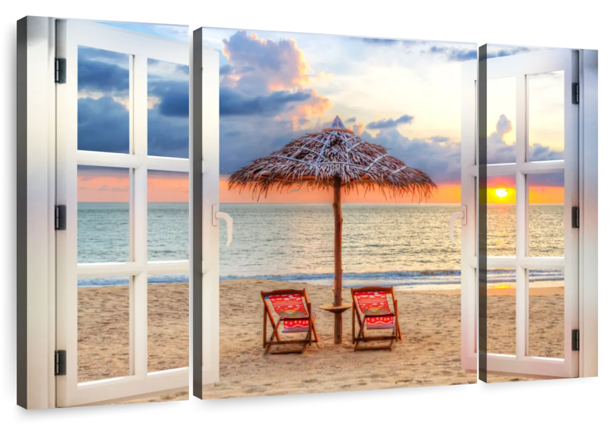 Elephant Stock Window To Summer Beach Wall Art - Horizontal Multi Panel ...