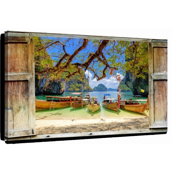 Elephant Stock Window To Long Tail Boats Wall Art - Transportation Canvas Canvas - 12" x 8"