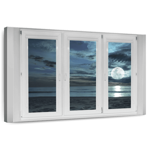 Elephant Stock Window To Moonlit Beach Wall Art - Nature Canvas Canvas - 24" x 16"
