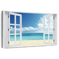 thumbnail image 1 of Elephant Stock Window To Remote Beach Wall Art - Horizontal Canvas Wall Art - Lobby Wall Decor - Beach Canvas - Blue And White Decor - 12" x 8", 1 of 8