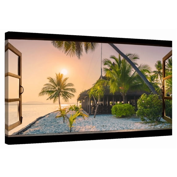 Elephant Stock Window To Serene Beach Wall Art - Beach Canvas Canvas - 39" x 26"