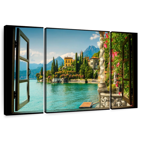 Elephant Stock Window To Villa Monastero Wall Art - Horizontal Multi Panel Canvas - Living Room Wall Decor - Nature Multi Panel - Blue And Teal Decor - 74" x 36"