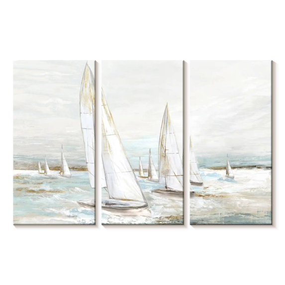 Elephant Stock Windswept Sails I Wall Art - Horizontal Multi Panel Canvas - Living Room Wall Decor - Transportation Multi Panel - White And Gray Decor By Eva Watts - 23" x 14"