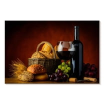 Elephant Stock Wine And Bread Wall Art - Horizontal Canvas Wall Art - Dining Room Wall Decor - Food And Drink Canvas - Black And Red Decor - 12" x 8"