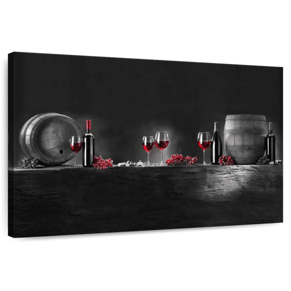 Elephant Stock Wine Barrels Pop Wall Art - Horizontal Canvas Wall Art - Dining Room Wall Decor - Food And Drink Canvas - Gray And Black Decor - 12" x 8"