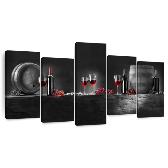 Elephant Stock Wine Barrels Pop Wall Art - Horizontal Multi Panel Canvas - Dining Room Wall Decor - Food And Drink Multi Panel - Gray And Black Decor - 74" x 37"