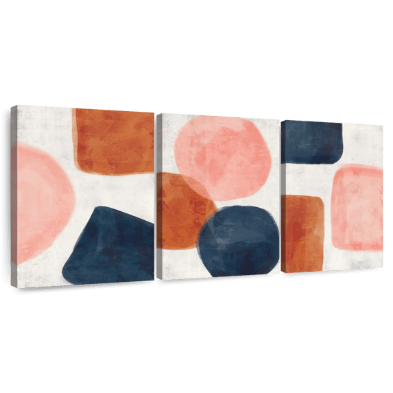 Elephant Stock Wine Shapes And Colors Wall Art - Horizontal Multi Panel Canvas - Lobby Wall Decor - Abstract Multi Panel - Orange And Blue Decor - 26" x 12"
