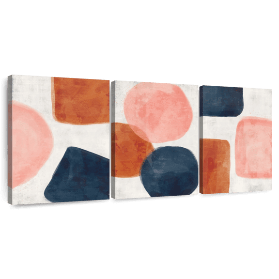 Elephant Stock Wine Shapes And Colors Wall Art - Horizontal Multi Panel Canvas - Lobby Wall Decor - Abstract Multi Panel - Orange And Blue Decor - 26" x 12"