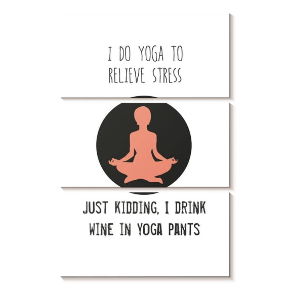 Elephant Stock Wine And Yoga Wall Art - Vertical Multi Panel Canvas - Living Room Wall Decor - Inspirational And Typography Multi Panel - Black And White Decor By Jan Weiss - 14" x 23"