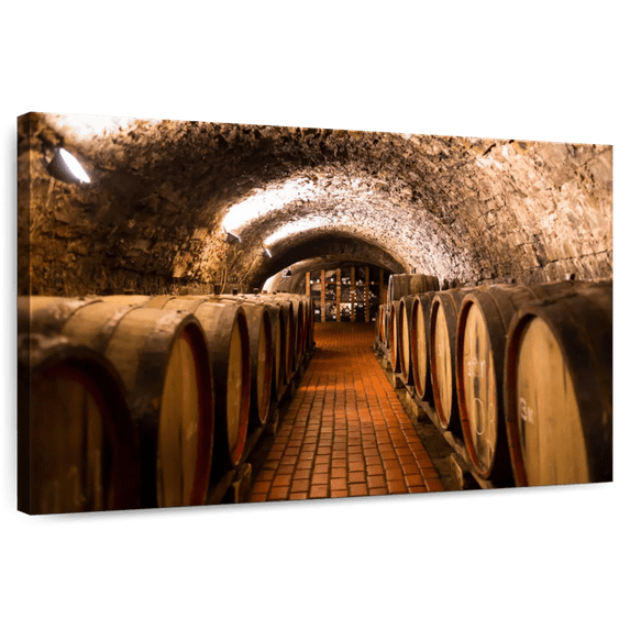 Elephant Stock Winery Wine Barrels Wall Art - Horizontal Canvas Wall Art - Hallway Wall Decor - Food And Drink Canvas - Brown And Orange Decor - 12" x 8"