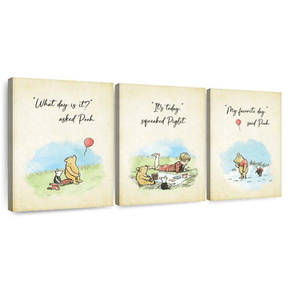 Elephant Stock Winnie The Pooh My Favorite Day Wall Art - Horizontal Multi Panel Canvas - Living Room Wall Decor - Kids And Nursery Multi Panel - Yellow And Blue Decor - 26" x 12"