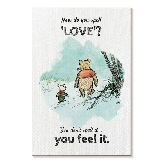 Elephant Stock Winnie The Pooh Feel Love Quote Wall Art - Vertical Canvas Wall Art - Living Room Wall Decor - Kids And Nursery Canvas - Beige And Blue Decor - 8" x 12"