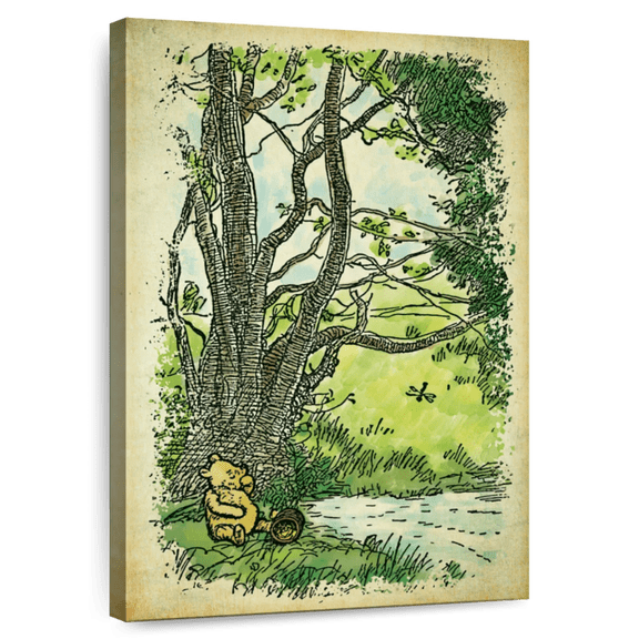 Elephant Stock Winnie The Pooh Picnic Wall Art - Vertical Canvas Wall Art - Living Room Wall Decor - Kids And Nursery Canvas - Yellow And Brown Decor - 16" x 24"