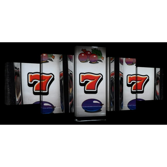 Elephant Stock Winning Slot Machine Display Wall Art - Horizontal Multi Panel Canvas - Living Room Wall Decor - Hobbies And Lifestyle Multi Panel - Black And Silver Decor - 92" x 42"