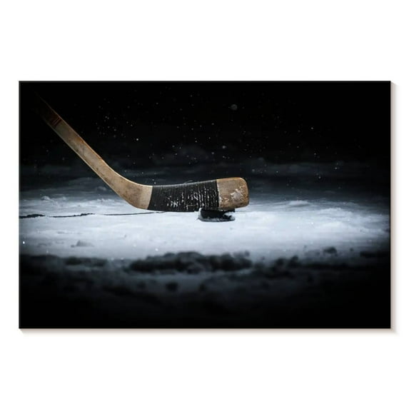 Elephant Stock Winter Hockey Wall Art - Horizontal Canvas Wall Art - Living Room Wall Decor - Sports Canvas - Black And Gray Decor - 12" x 8"