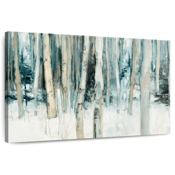 Elephant Stock Winter Woods Iii Wall Art - Horizontal Canvas Wall Art - Living Room Wall Decor - Abstract Canvas - White And Teal Decor By Julia Purinton - 39" x 26"
