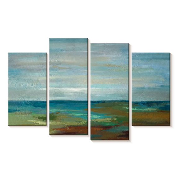 Elephant Stock Wispy Clouds Wall Art - Horizontal Multi Panel Canvas - Living Room Wall Decor - Abstract Multi Panel - Teal And Yellow Decor By Silvia Vassileva - 84" x 54"