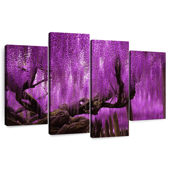 Elephant Stock Wisteria Willow Tree Wall Art - Horizontal Multi Panel Canvas - Lobby Wall Decor - Floral And Botanical Multi Panel - Brown And Purple Decor - 84" x 54"